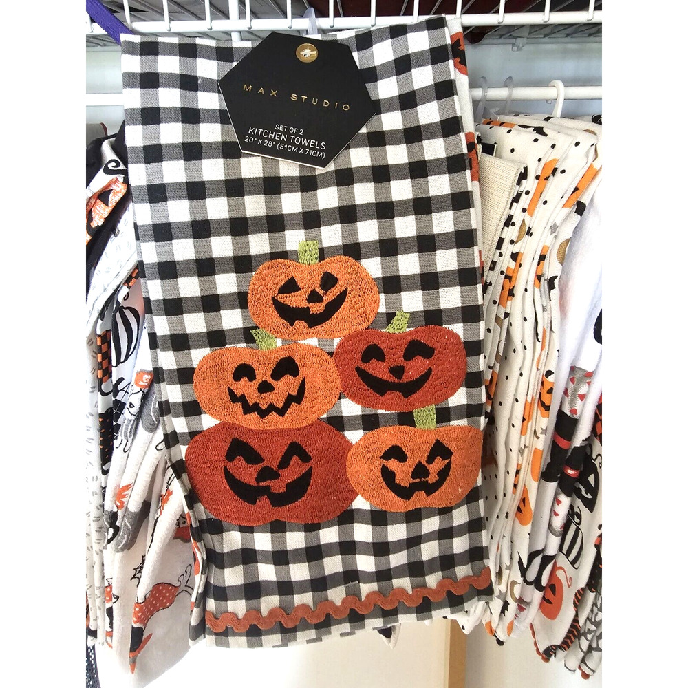 Halloween Pumpkin Kitchen Embroidered Towel Set of 2 by Max Studio